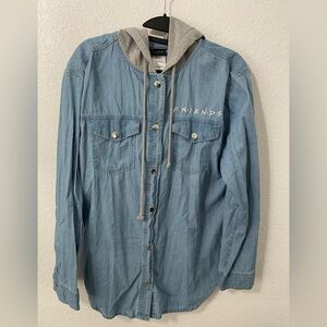 FRIENDS Light Blue Denim Jacket with Gray Hood